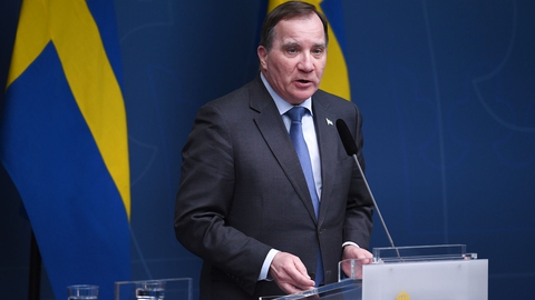 Den svenske statsminister Stefan Löfven til et pressemøde om udbruddet af coronavirus. (Foto: Erik Simander/TT/Ritzau Scanpix)