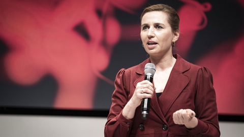 Statsminister Mette Frederiksen på talerstolen når Tænketanken Europa afholder Europakonferencen 2020 i Industriens Hus i København tirsdag den 28. januar 2020. (Foto: Niels Christian Vilmann/Ritzau Scanpix)