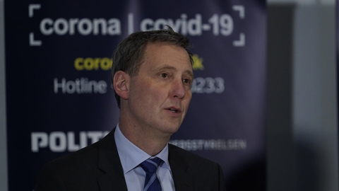 Justitsminister Nick Hækkerup, Direktør Erik Brøgger, Udenrigsministeriets Borgerservice, Direktør Søren Brostrøm, Sundhedsstyrelsen og Rigspolitichef, Thorkild Fogde giver en status på situationen med hensyn til coronavirus og COVID-19, i Eigtveds Pakhus i København onsdag den 25. marts 2020.