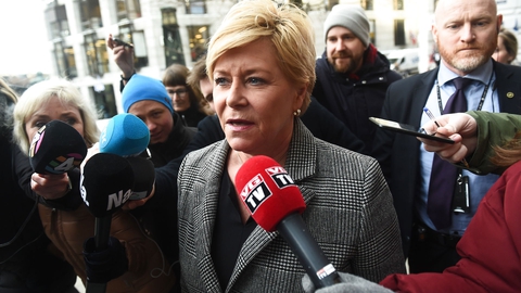 Siv Jensen, formand for Fremskrittspartiet og Norges finansminister. På et ekstraordinært landsstyremøde har partiet mandag valgt at træde ud af den norske regering. (Foto: Fredrik Varfjell / NTB scanpix)