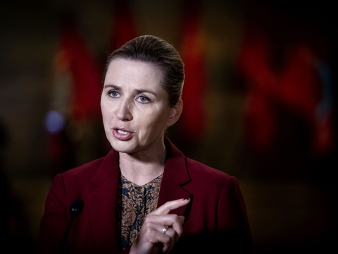 Statsminister Mette Frederiksen (S) ses her afholde sin 1. maj-tale fra Arbejdersmuseet i København. Grundet coronavirusudbruddet live-udsendes den via Facebook. (Foto: Liselotte Sabroe/Ritzau Scanpix)