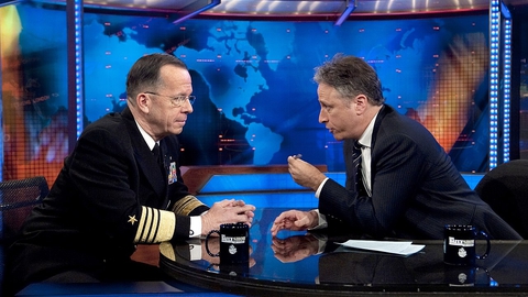 Jon Stewart (th) som vært på The Daily Show