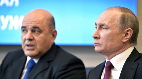 Her ses Mikhail Misjustin, Ruslands nye premierminister, sammen med den russiske præsident Vladimir Putin. (Foto: Sputnik/Reuters/Ritzau Scanpix)