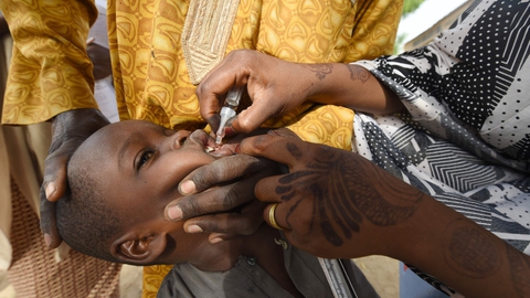 Det afrikanske kontinent lægger flere årtier med den smitsomme sygdom polio bag sig. Men både covid-19 og en ny form af polio truer fremtidens bekæmpelse. Her ses et barn i Nigeria, der i 2017 blev vaccineret for polio. (Arkivfoto).