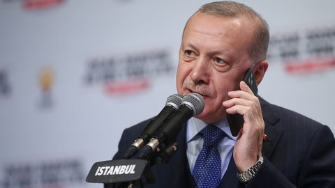 Den tyrkiske præsident Erodan har talt i telefon med lederne af Tyskland, Frankrig og Tyskland og aftalt et topmøde. (Foto: Murat Cetinmuhurdar/Reuters/Ritzau Scanpix) 