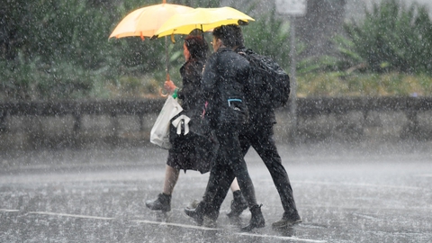 I det centrale Sydney stod regnen ned fredag.