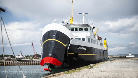 Færgen "Skjoldnæs" påsejlede lørdag et færgeleje i Fynshav. (Arkivfoto).