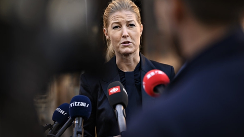 Sofie Carsten Nielsen udtaler sig til pressen i Bibliotekshaven i København fredag. (Arkivfoto).