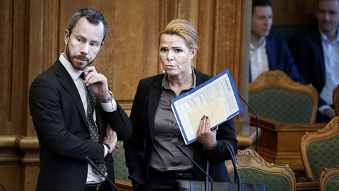 (ARKIV) Venstres Jakob Ellemann-Jensen og Venstres Inger Støjberg under statsminister Mette Frederiksens spørgetime i Folketingssalen, tirsdag den 10. december 2019. (Foto: Liselotte Sabroe/Ritzau Scanpix)