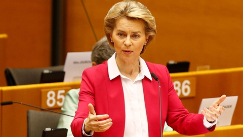 EU-Kommisisonens formand, Ursula von der Leyen, præsenterer en budgetramme på 1100 milliarder euro. Det er 8.200 milliarder kroner.
