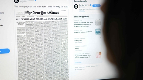 1000 forskellige nekrologer pryder tre sider i The New York Times' søndagsudgave.